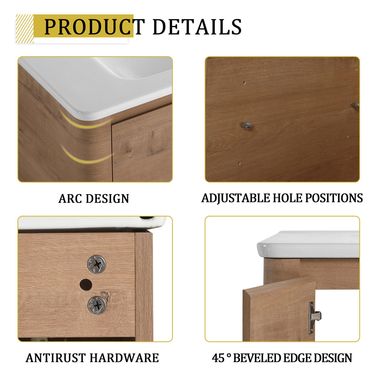 Freestanding Bathroom Vanity With Sink, 2 Soft Close Doors & Storage Rack
