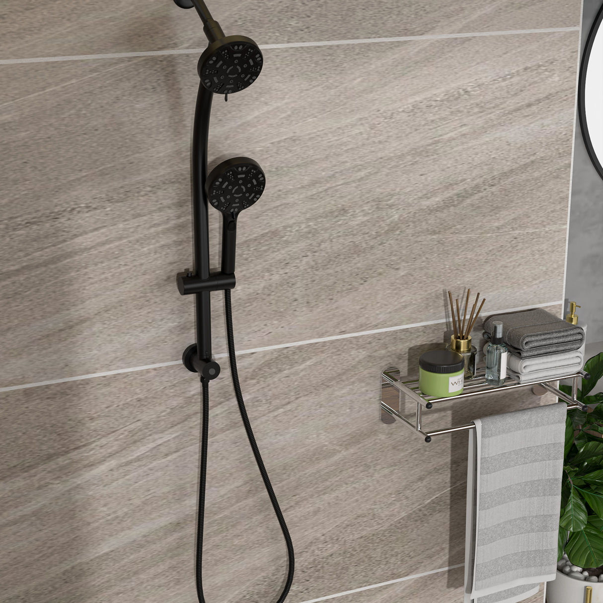 Multi Function Dual Shower Head System With 4.7" Rain Showerhead, 8 Function Hand Shower, Adjustable Slide Bar