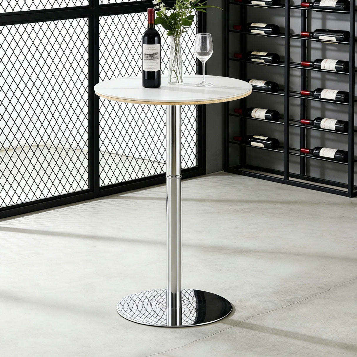 Circular Bar Table - White / Silver