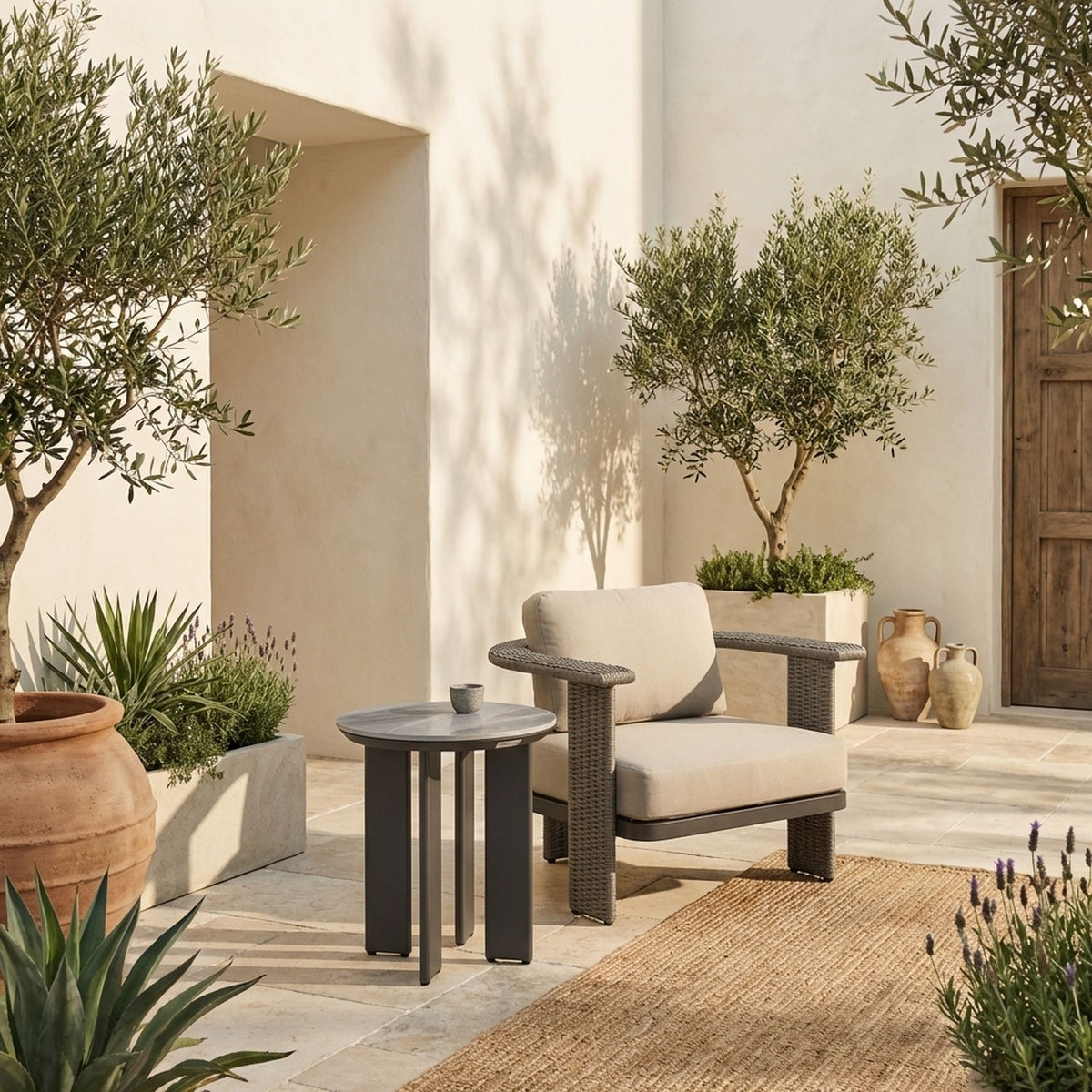 Ciela - Outdoor Round Sintered Stone Side Table With Pedestal Aluminum Base - Dark Bronze