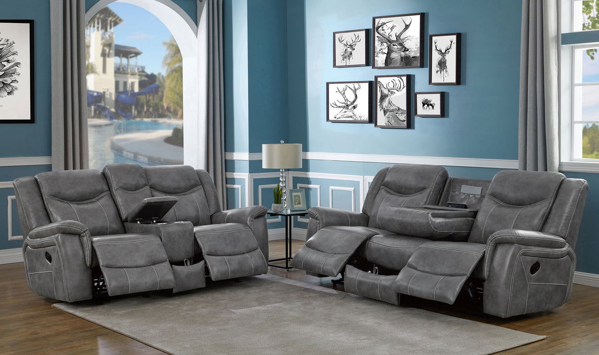 Conrad 2-Piece Grey Faux Leather Motion Sofa Set