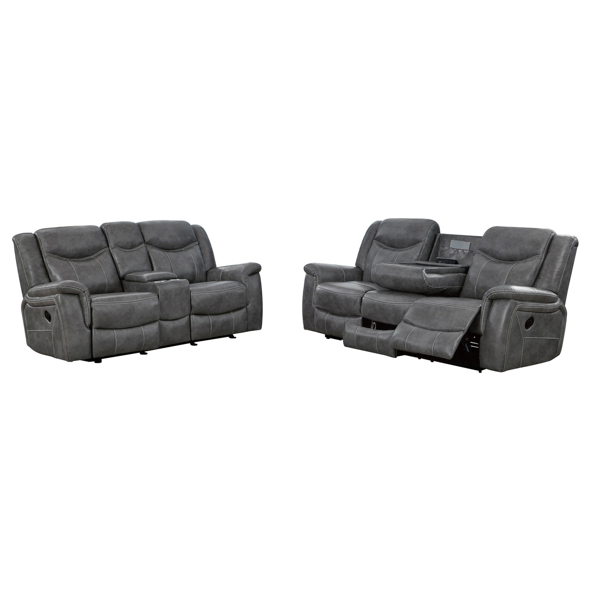 Conrad 2-Piece Grey Faux Leather Motion Sofa Set