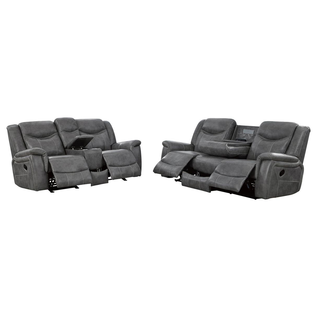 Conrad 2-Piece Grey Faux Leather Motion Sofa Set