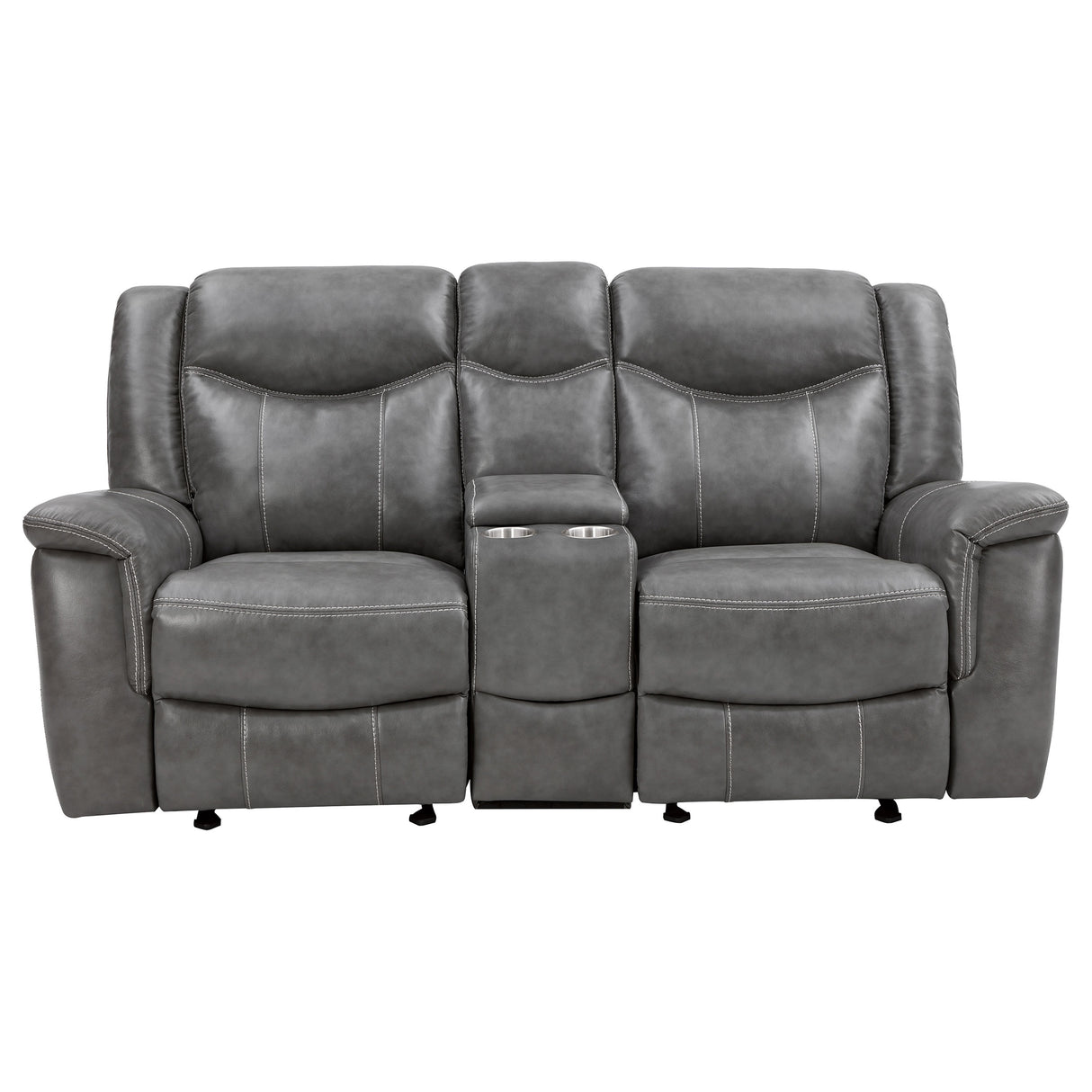 Conrad 2-Piece Grey Faux Leather Motion Sofa Set