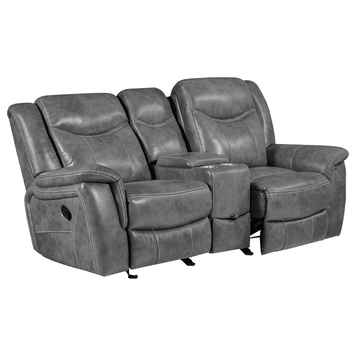 Conrad Upholstered Padded Arm Glider Loveseat in Grey