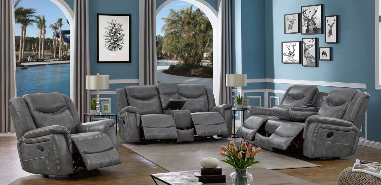 Conrad Upholstered Padded Arm Glider Loveseat in Grey