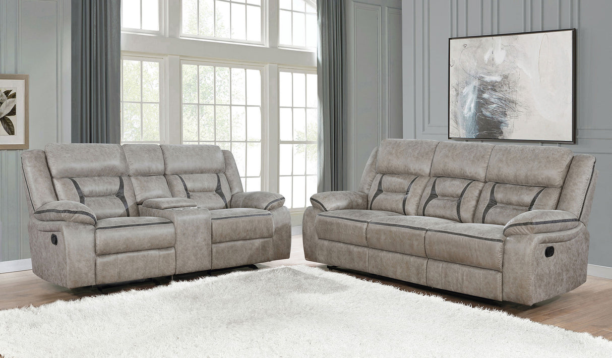 Greer 2-Piece Upholstered Reclining Sofa Set in Taupe
