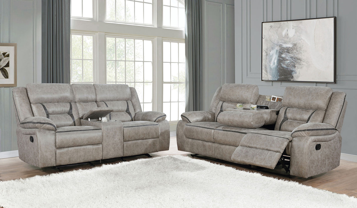 Greer 2-Piece Upholstered Reclining Sofa Set in Taupe