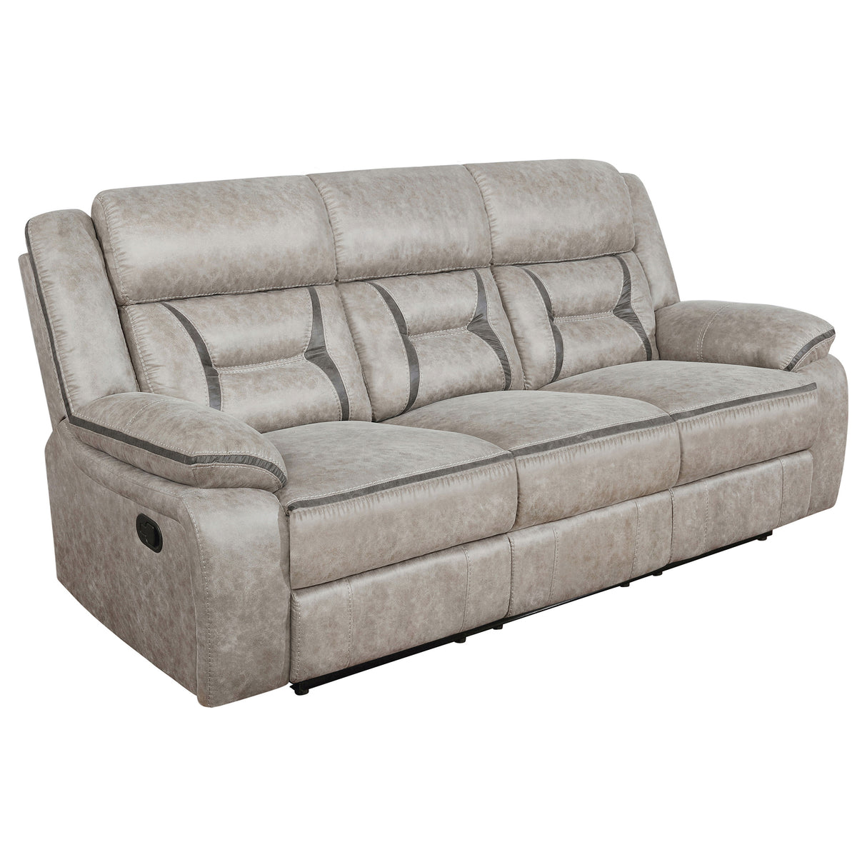 Greer Upholstered Motion Reclining Sofa in Taupe