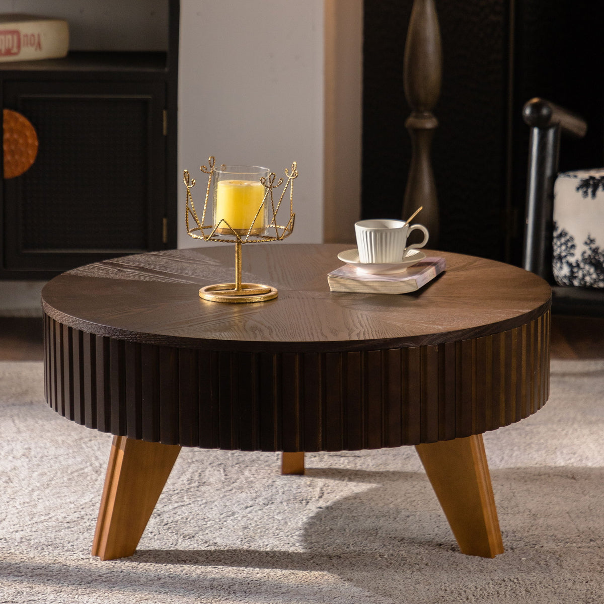 Round Retro Coffee With Solid Wood Legs
