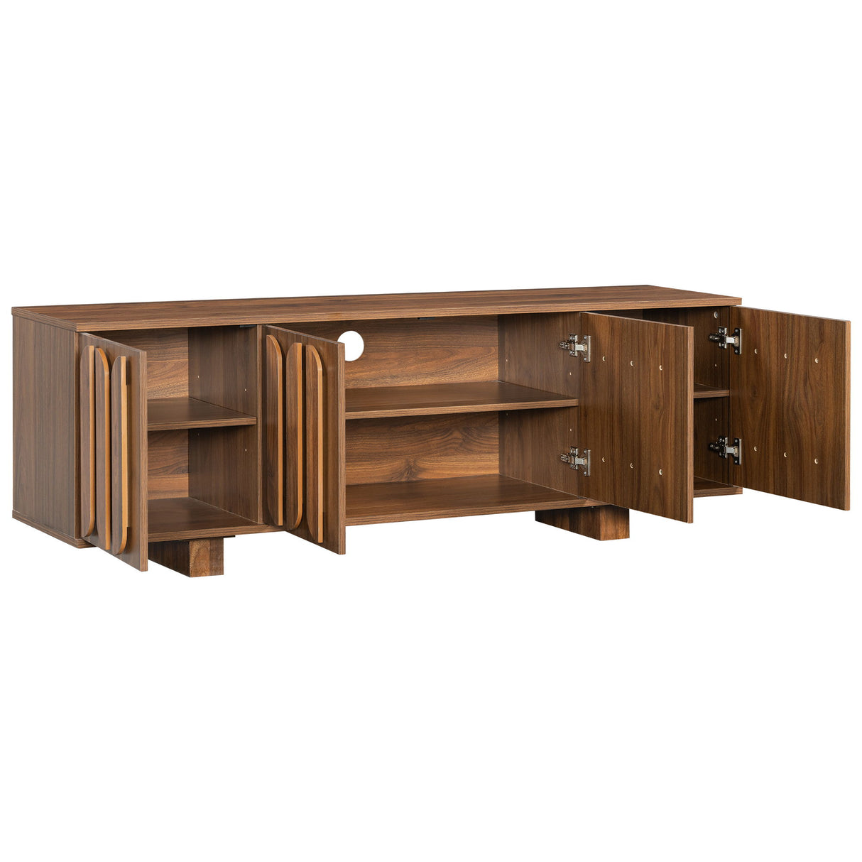 Farmhouse TV Stand, Storage Media Console With Adjustable Shelves & 3 Cable Holes