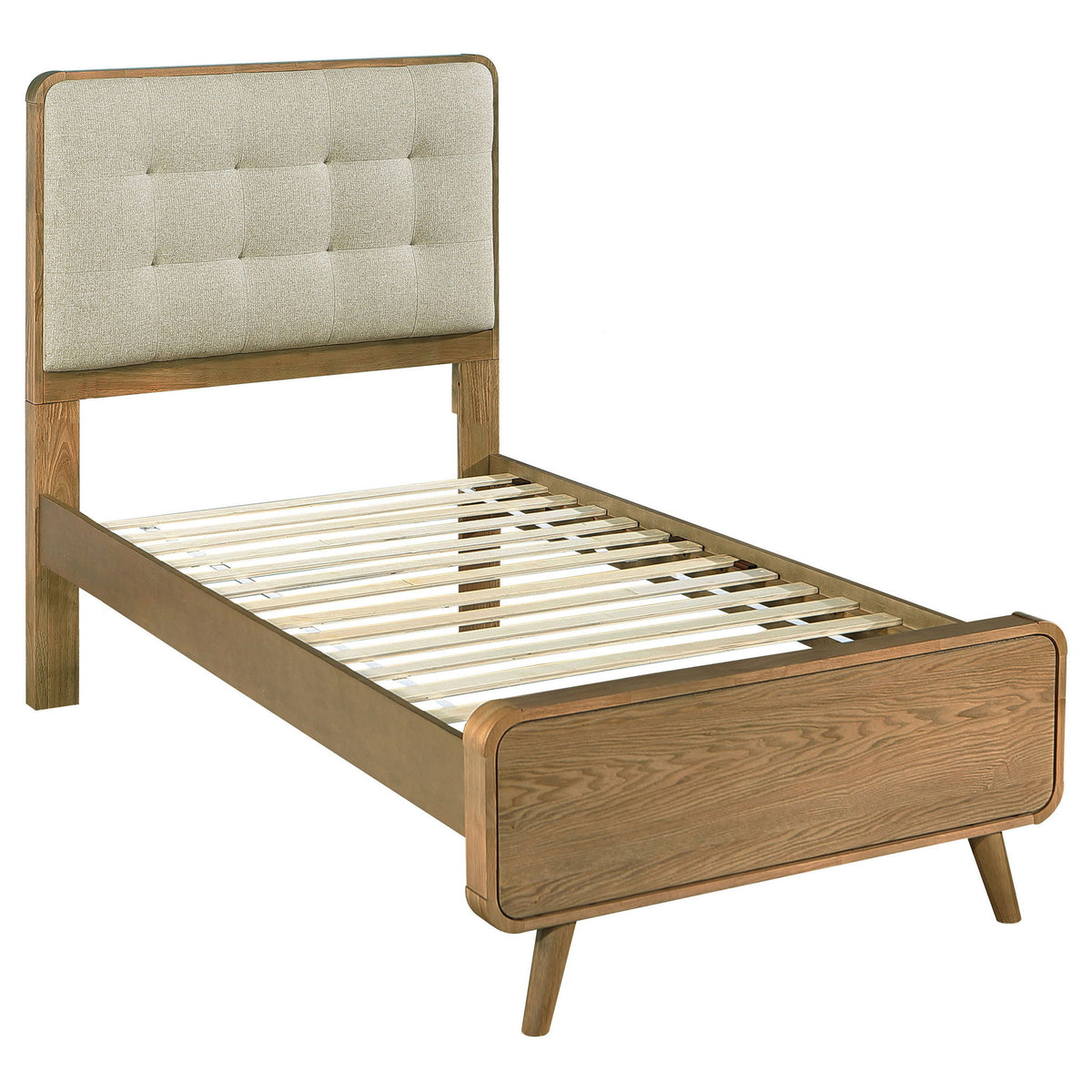 Winston - Twin Platform Bed With Tufted Upholstered Headboard - Light Ash