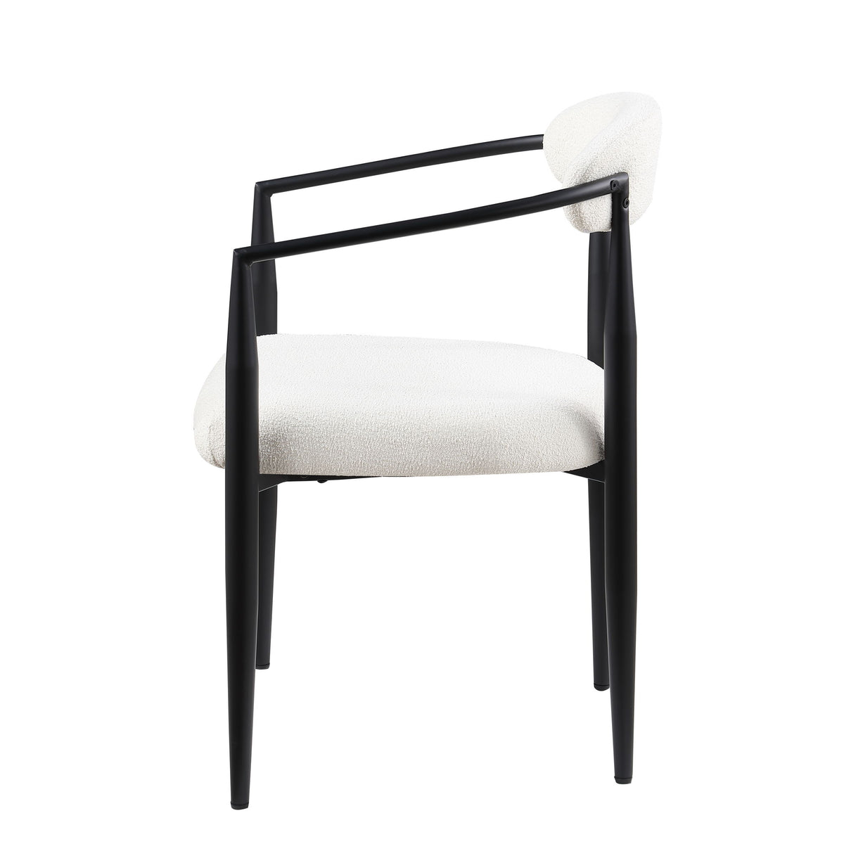 Dining Chairs (Set of 2), Mid-Century Modern Dining Chairs, Kitchen Dining Room Chairs, Round Boucle Backrest Sherpa Dining Chair With Metal Legs - White / Black