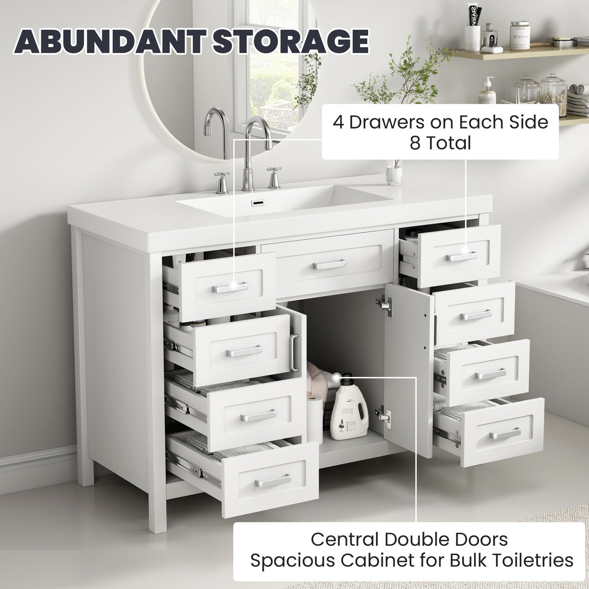 Bathroom Vanity Cabinet Only With 2 Soft Close Doors And 8 Drawers