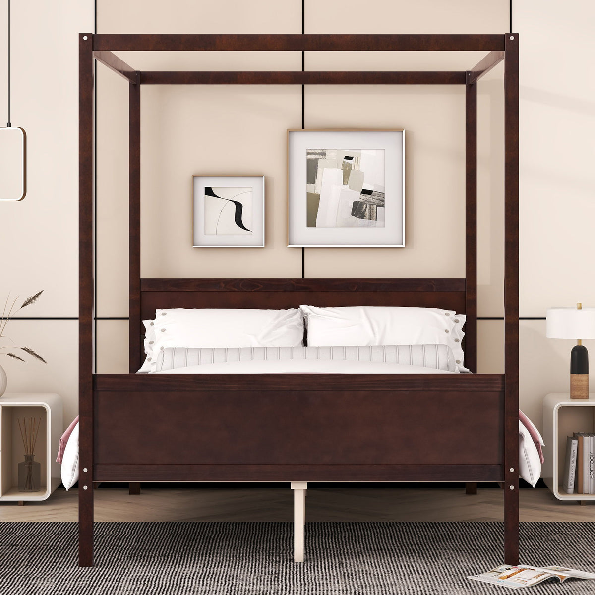 Canopy Platform Bed With Headboard And Footboard, Slat Support Leg