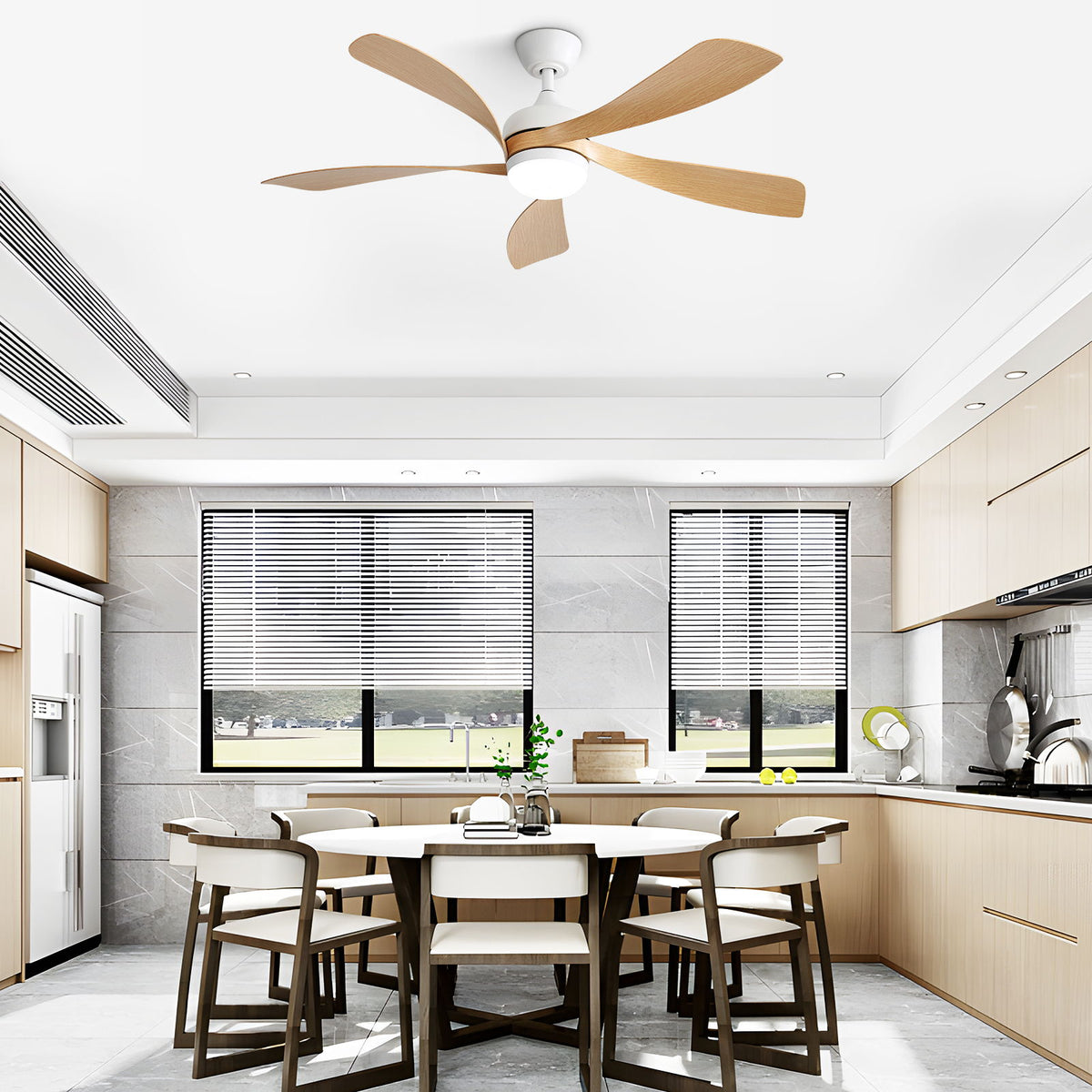 52" Ceiling Fan With 3 Color Dimmable LED Light, 5 Blades, Remote Control, Reversible DC Motor