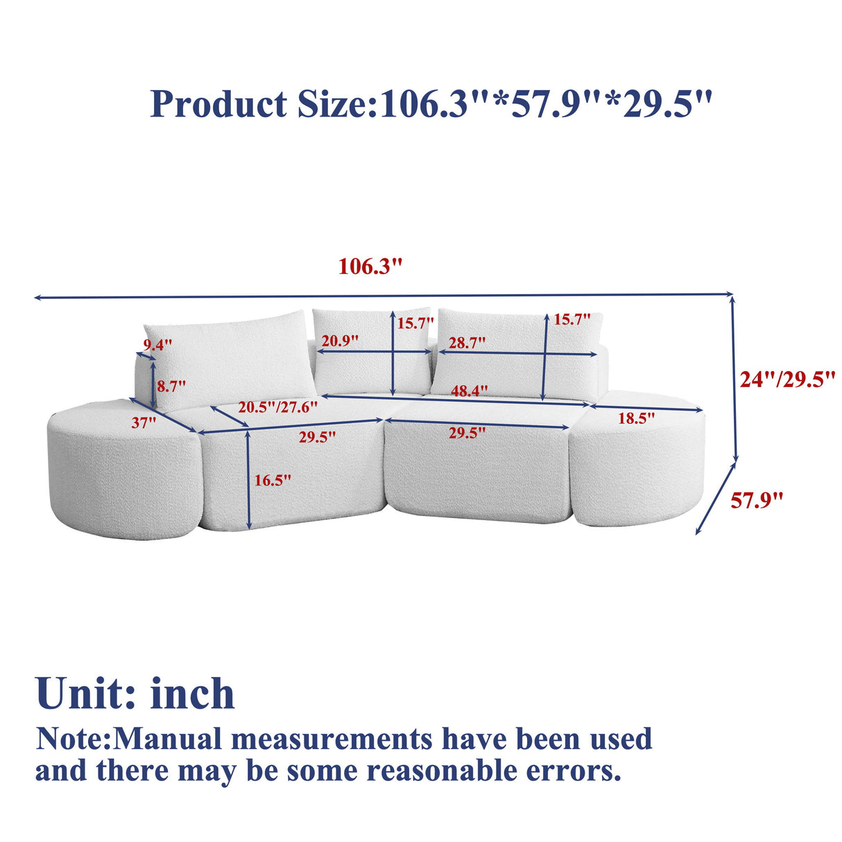 V - Shaped Modular Sofa Set With 3 Pillow