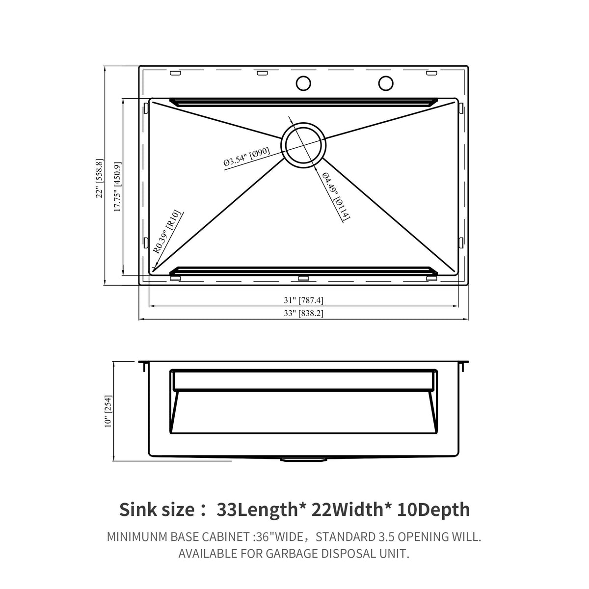 33" Drop In Kitchen Sink Single Bowl 16 Gauge Stainless Steel Ledge Workstation - Brushed Nickel