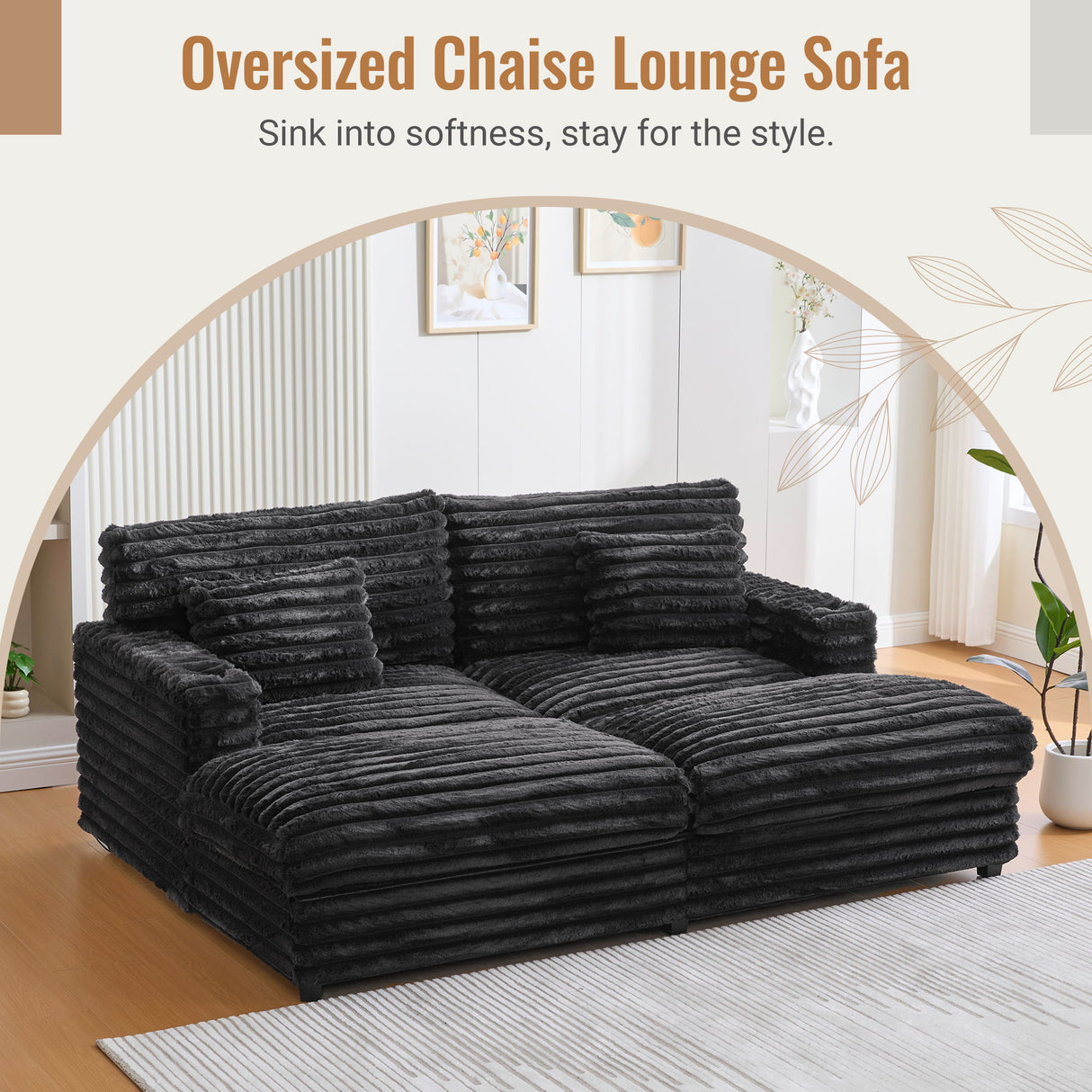 Oversized Double Chaise Lounge Sofa With USB Ports And Cup Holders