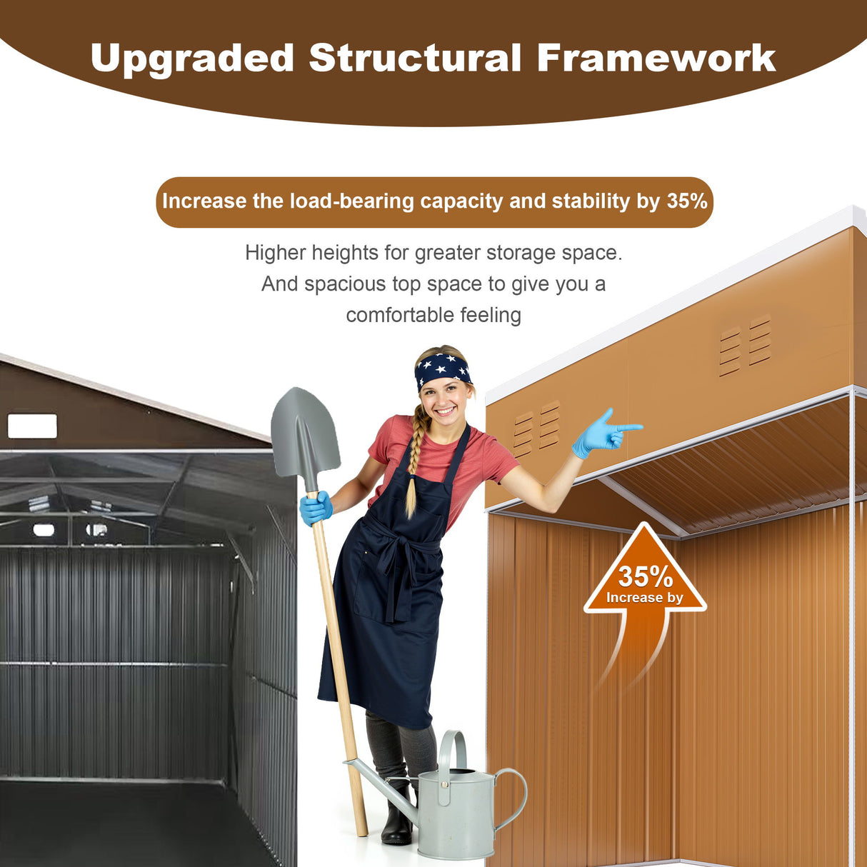 Storage Shed Garden Building Heavy Duty Weatherproof Iron 8x4ft Brown
