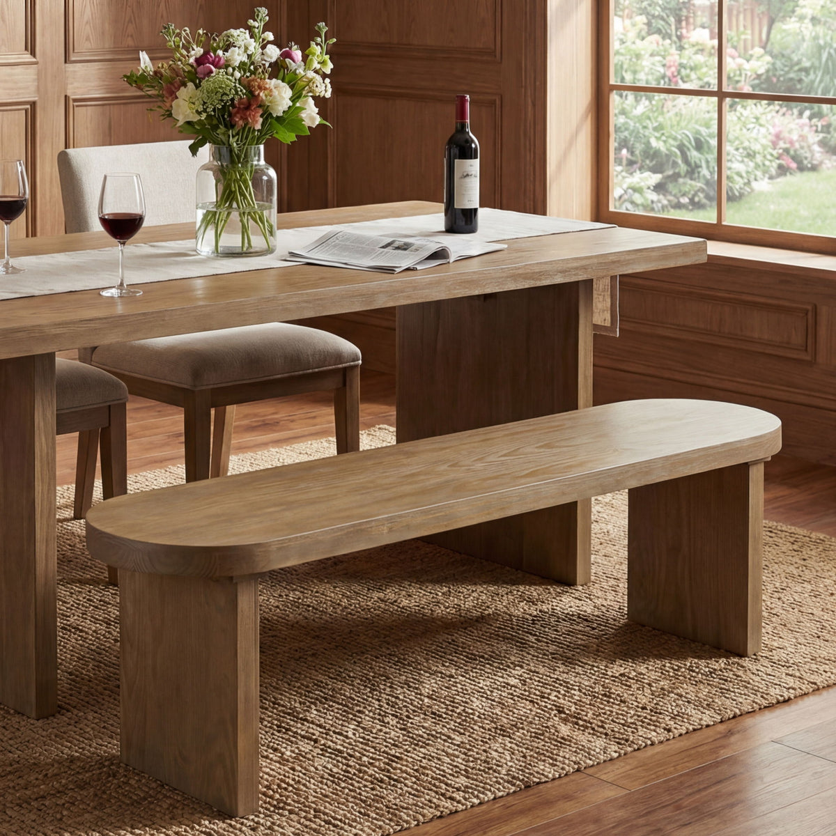 Indoor Dining Bench, 350 Lbs Weight Capacity, Fits 3 People - Pine