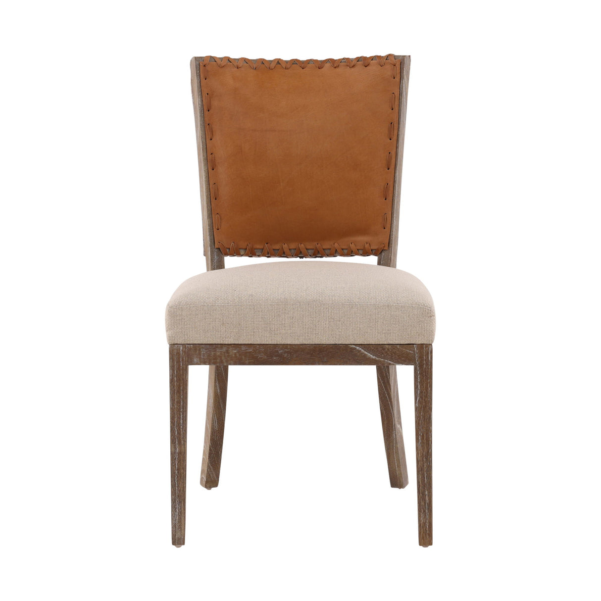 Lina - Leather and Linen Chair - Light Brown / Beige