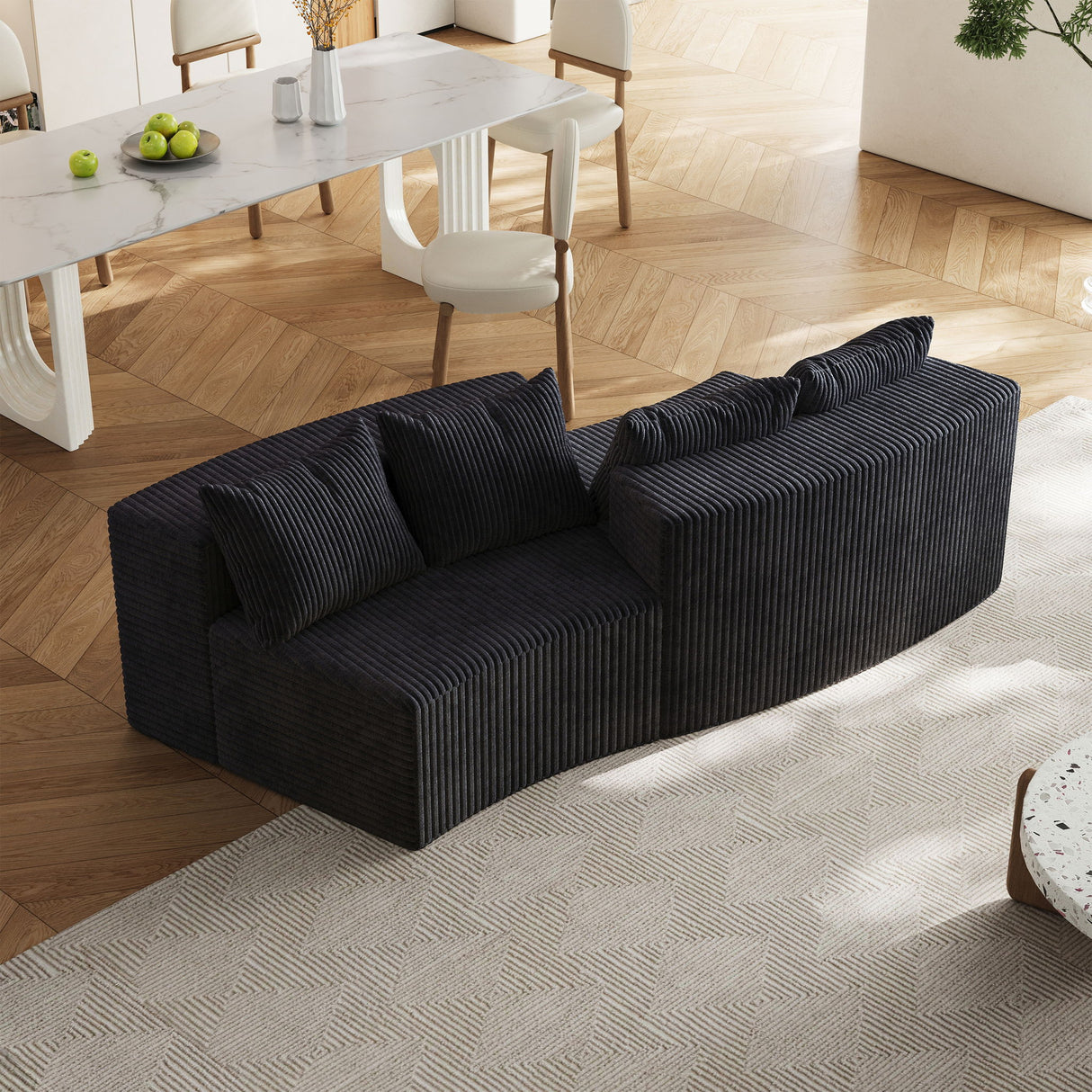 Curved Sectional Sofa With 4 Pillows, Modular Semi Circular Design