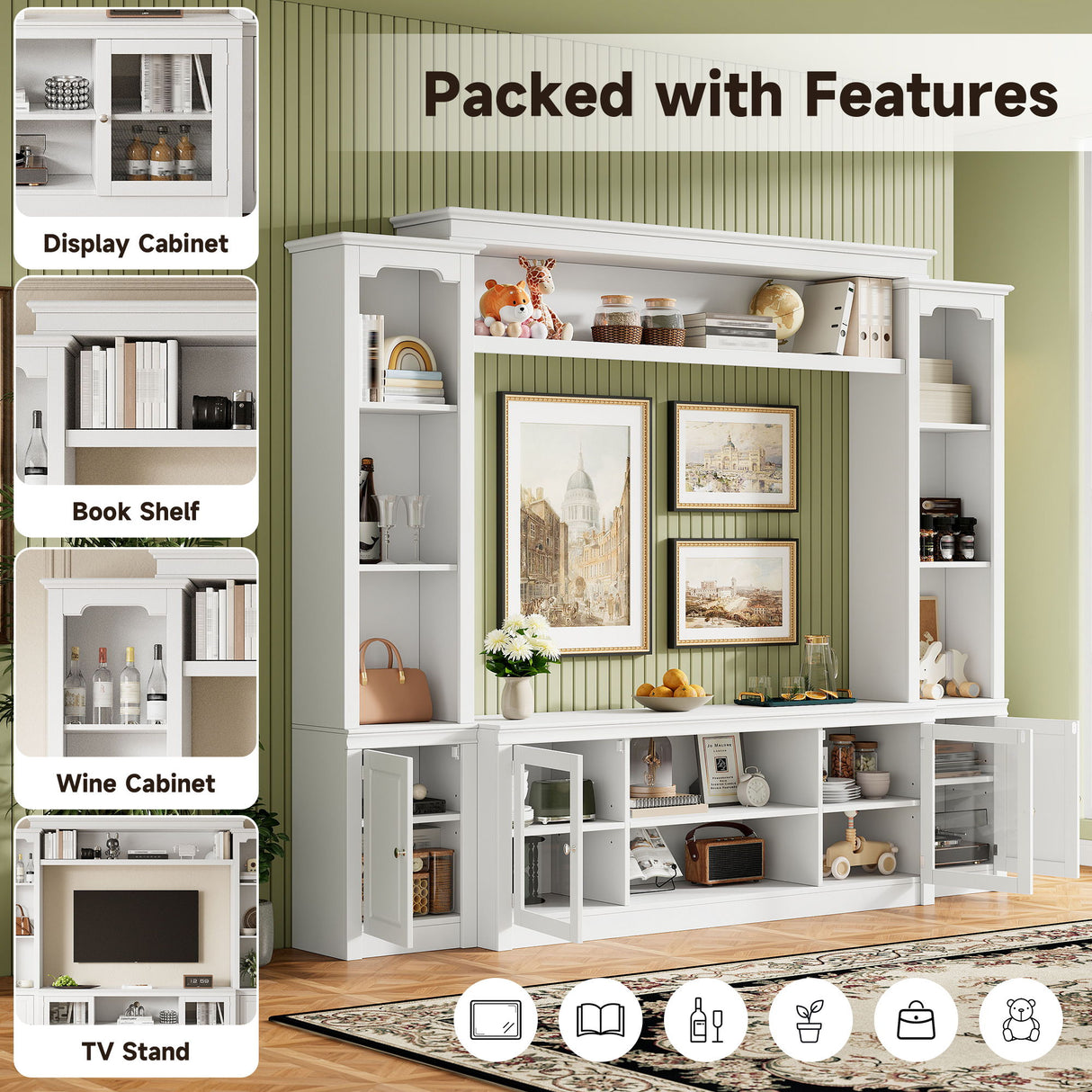 All-In-One TV Stand With Bookcase For TVs Up To 65"