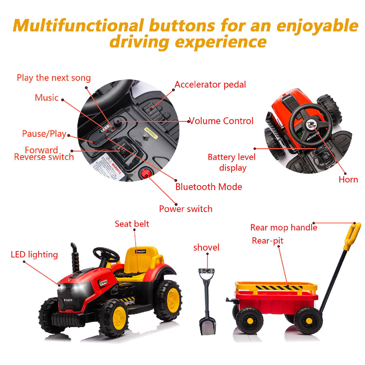 Kids Electric Ride On Tractor With Trailer