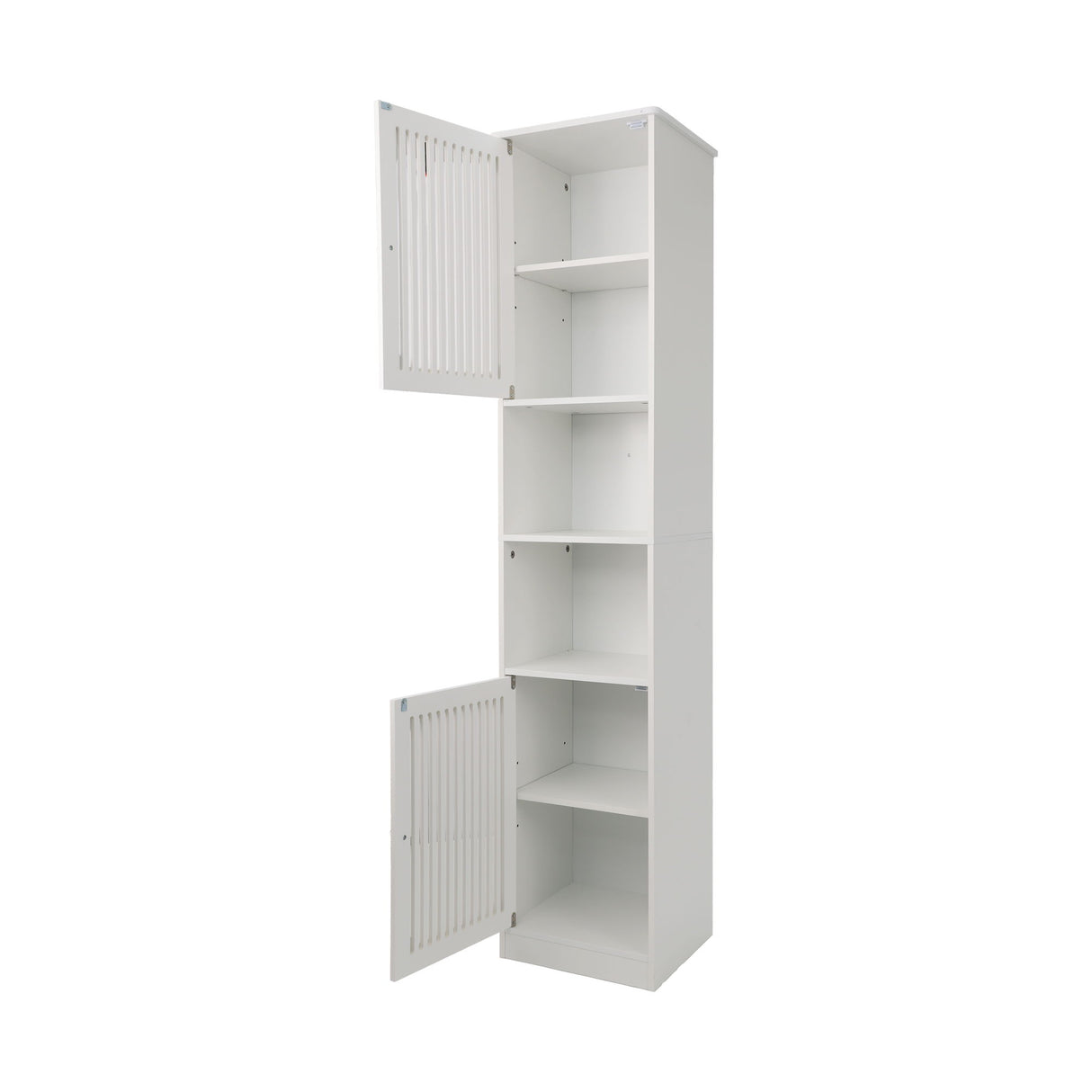 Tall Bathroom Cabinet With Adjustable Shelves, Louvered Door Floor Standing Storage Unit - White