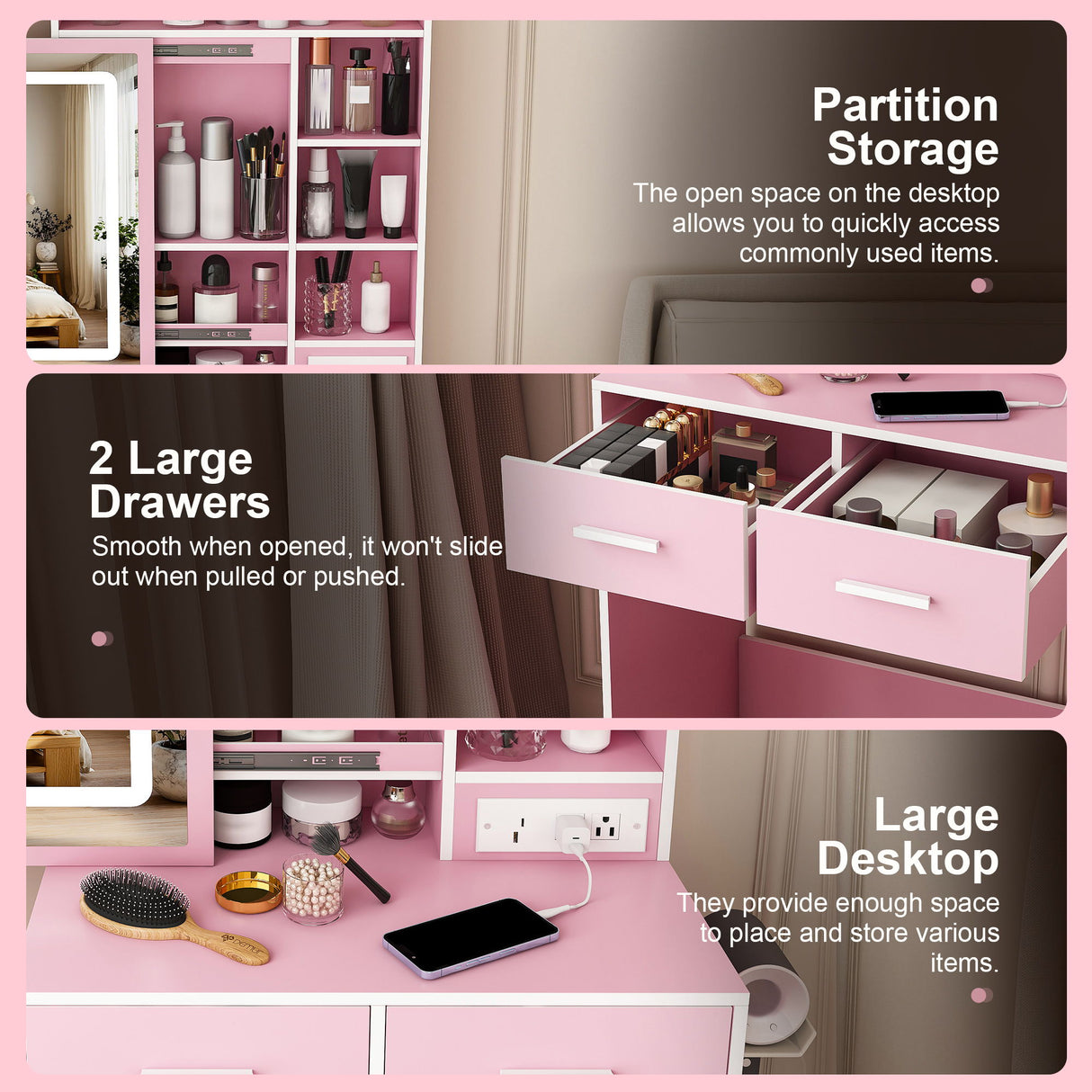 Small Makeup Vanity Desk With Adjustable LED Lights