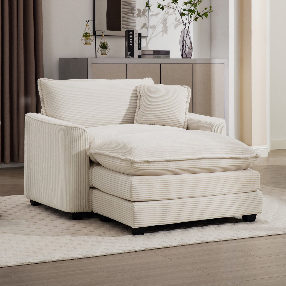Classic Modern Comfortable Single Chair Deep Seat Sofa With Footstool