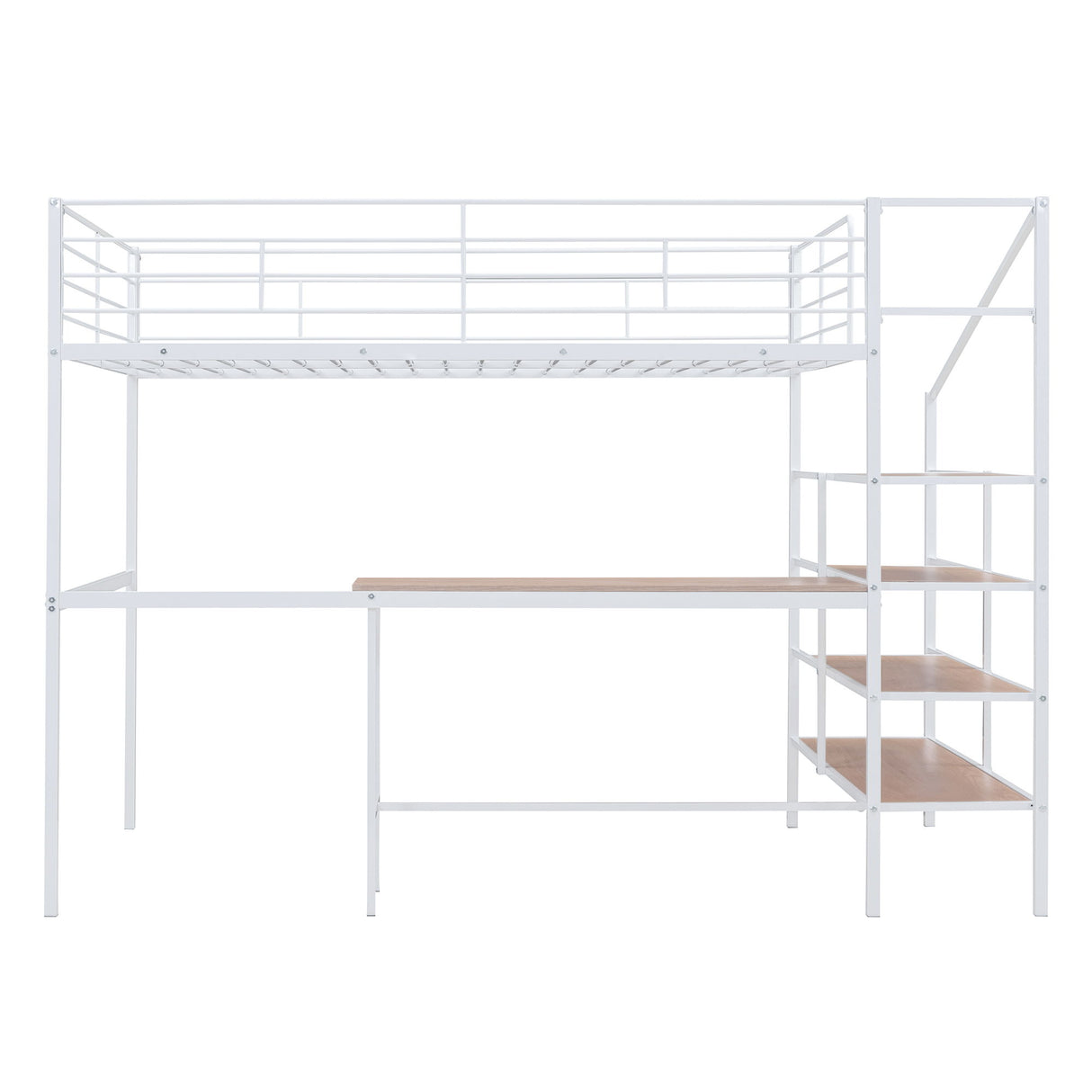 Full Size Loft Bed With Desk And Lateral Storage Ladder - White