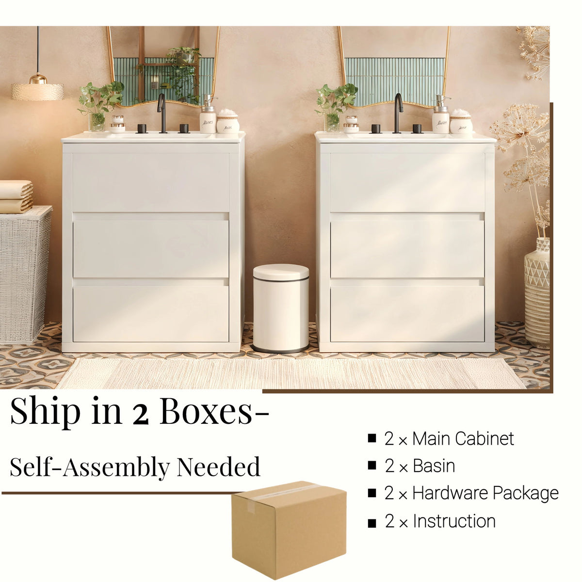 Double Sinks Bathroom Vanity Set With 2 Ceramic Basins
