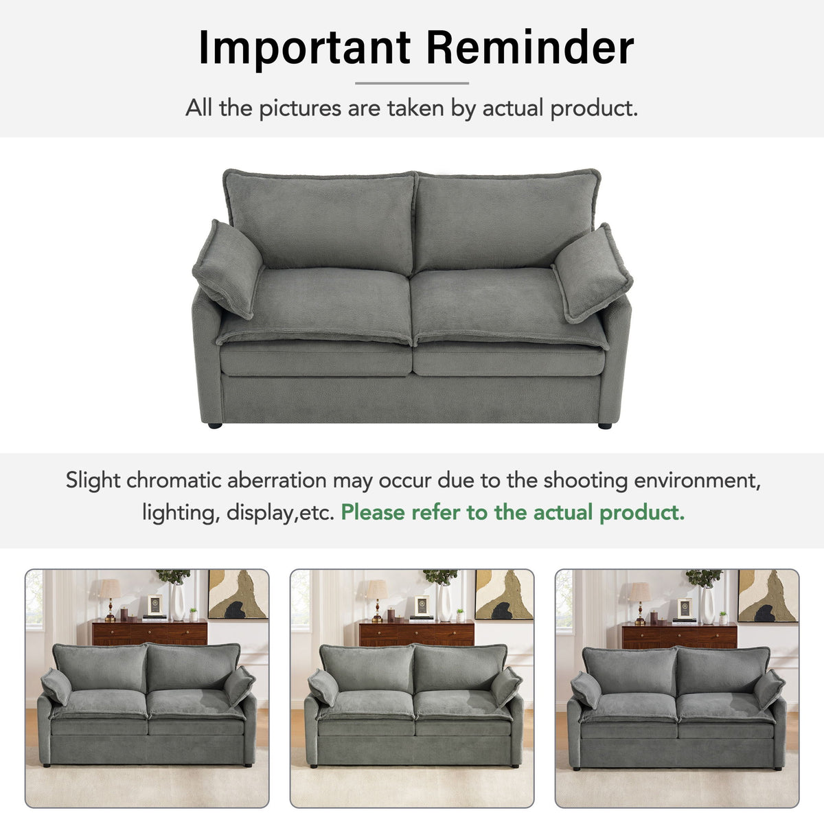 Modern Loveseat Sofa, Upholstered Couch With Side Storage Pockets