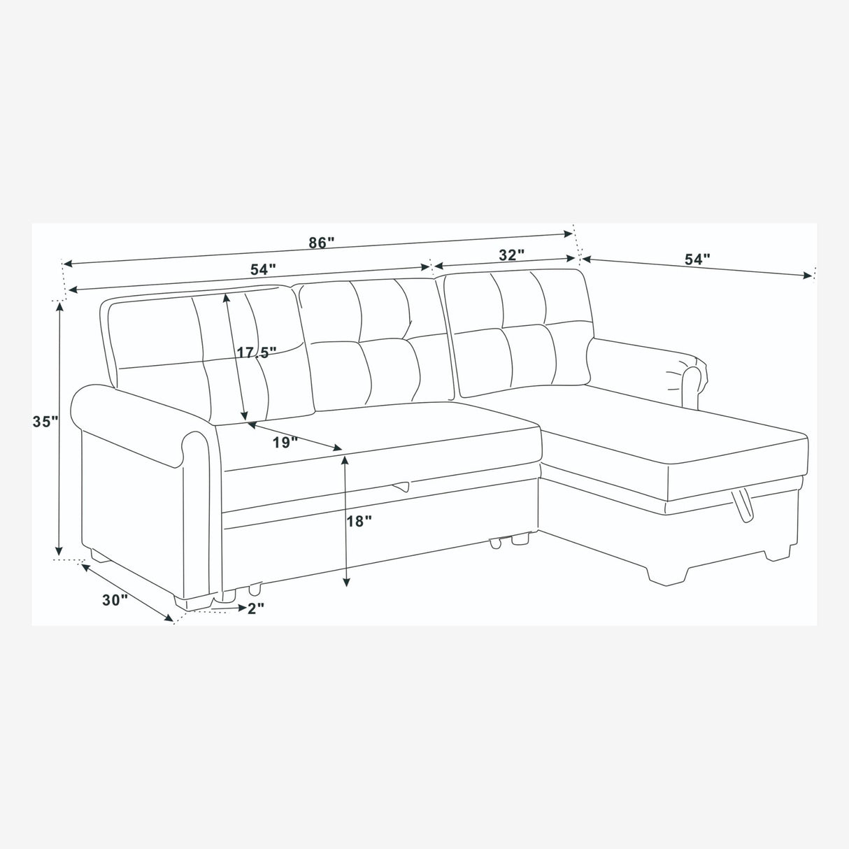 Upholstered Sleeper Sofa With Reversible Storage Chaise