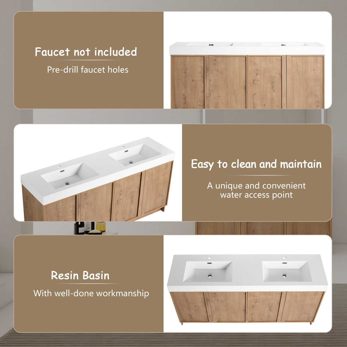 Freestanding Bathroom Vanity With Sink, Soft Close Doors