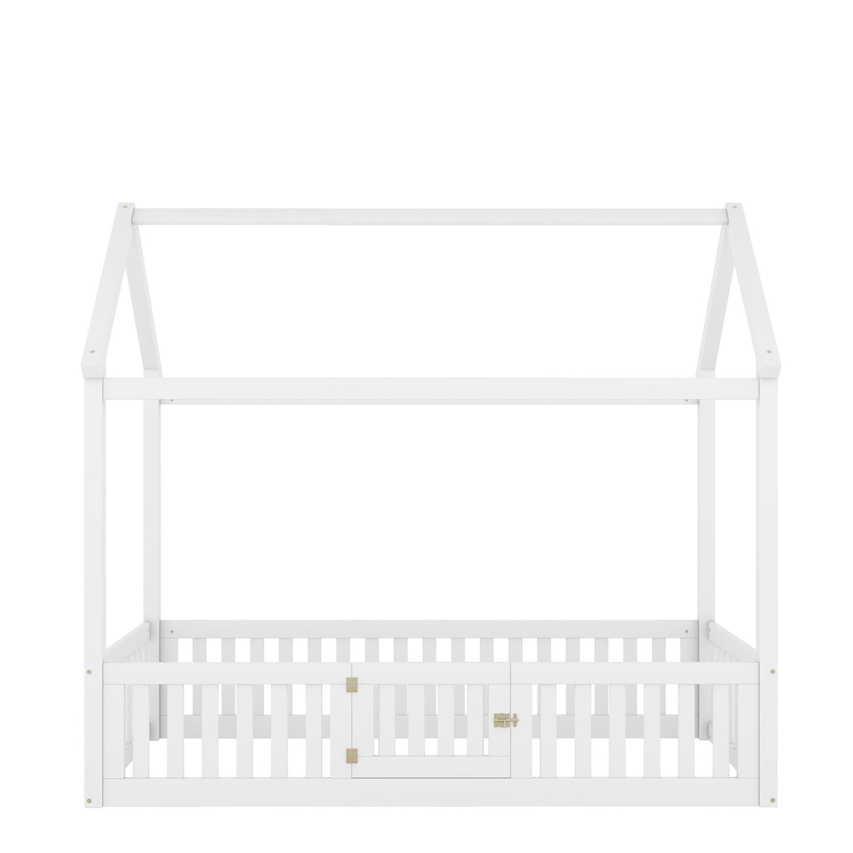 Wood House Bed With Fence And Door