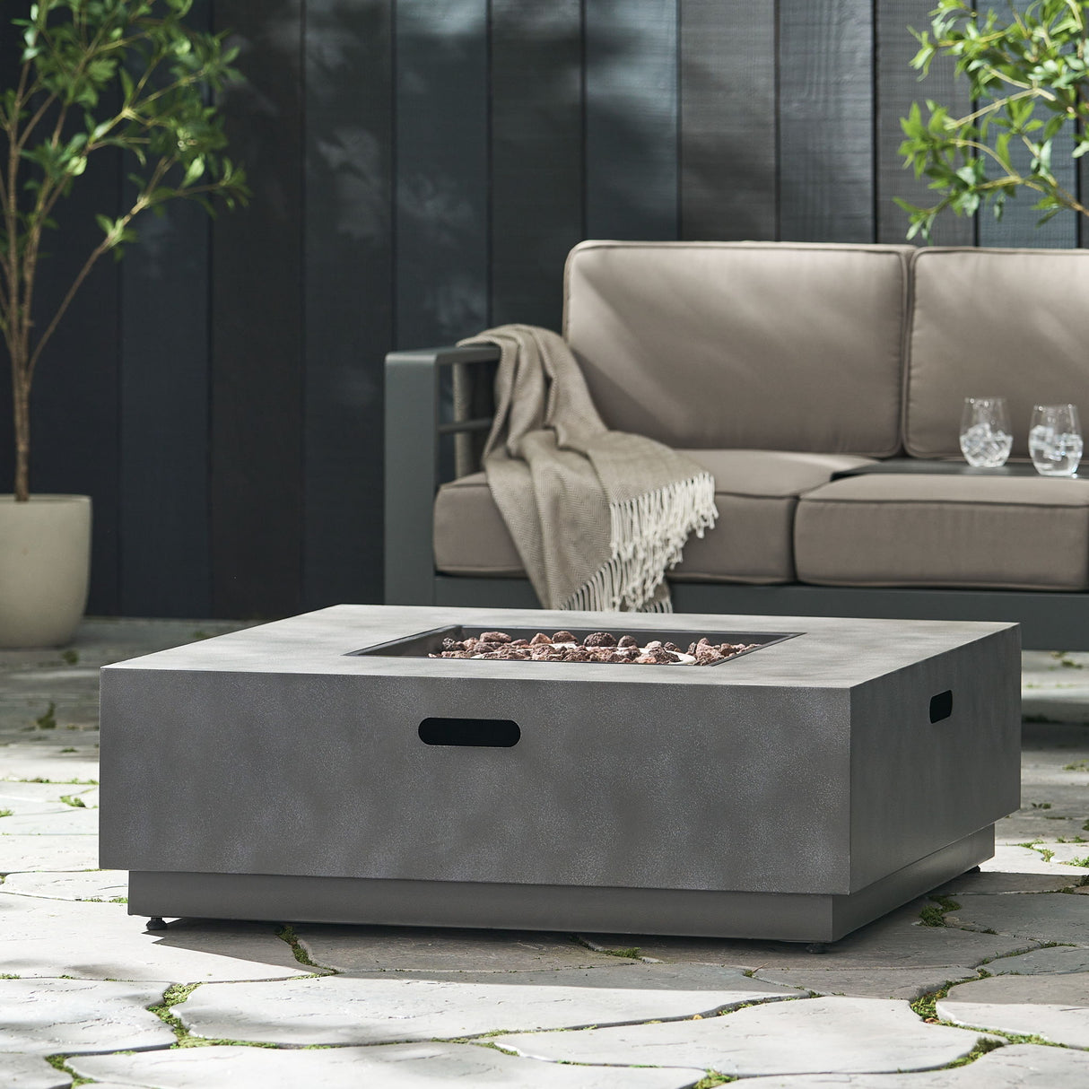 Modern Square Fire Pit Table Outdoor Heater Iron 50000 BTU 39x13in
