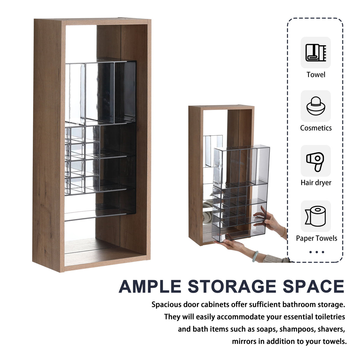 12" Wall Mounted Mirror Cabinet With Storage - Imitative Oak