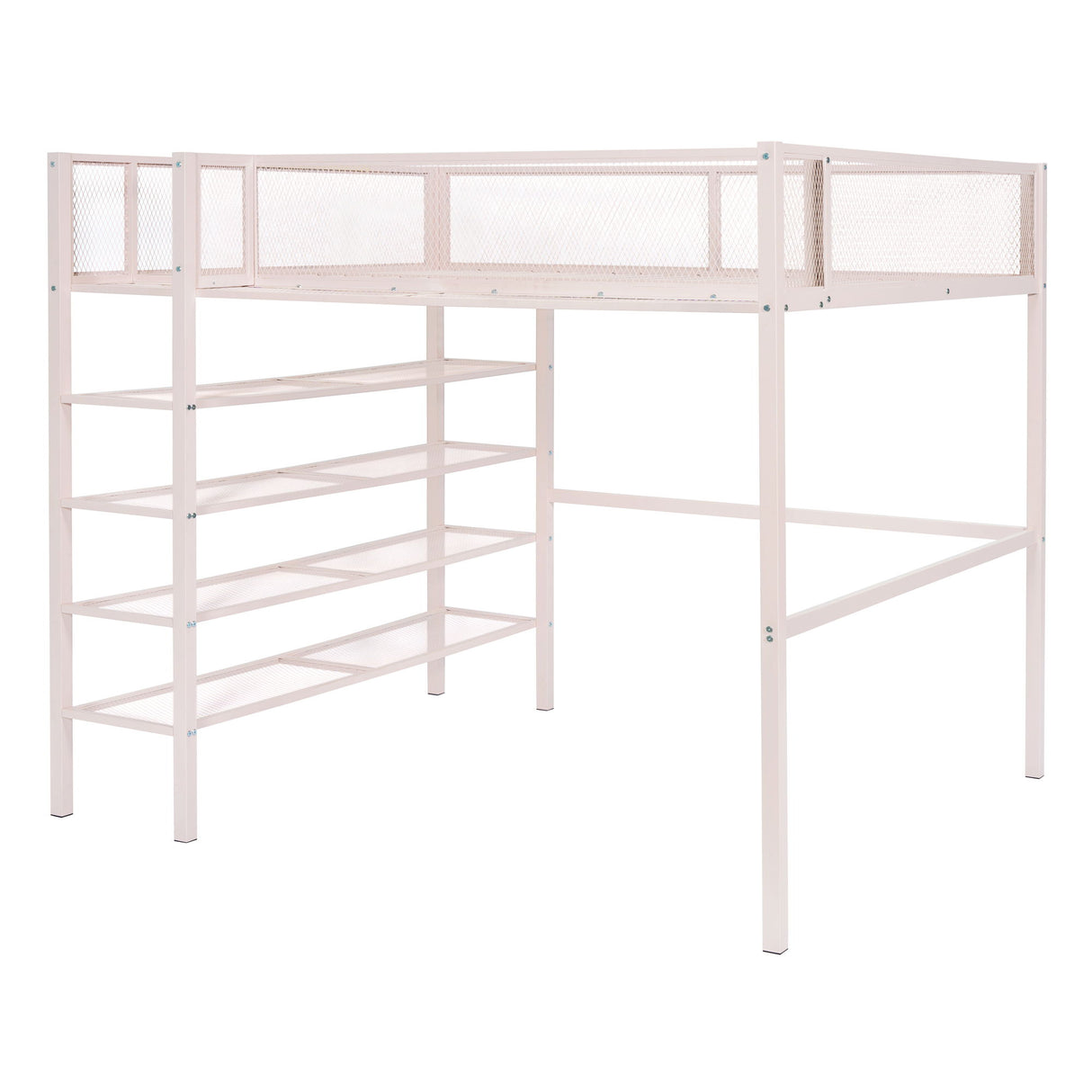 Loft Bed With 4 Tier Shelves And Storage