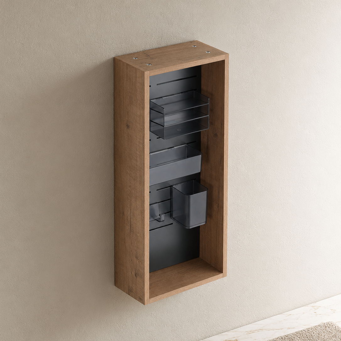 Wall Mounted Storage Cabinet With 4 Diy Accessories - Imitative Oak