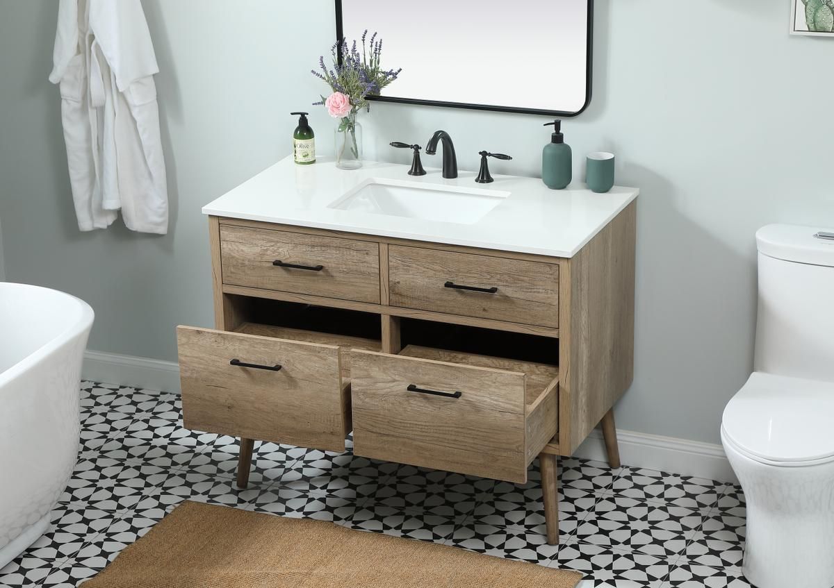 Elegant 42 In. Single Bathroom Vanity in Natural Oak