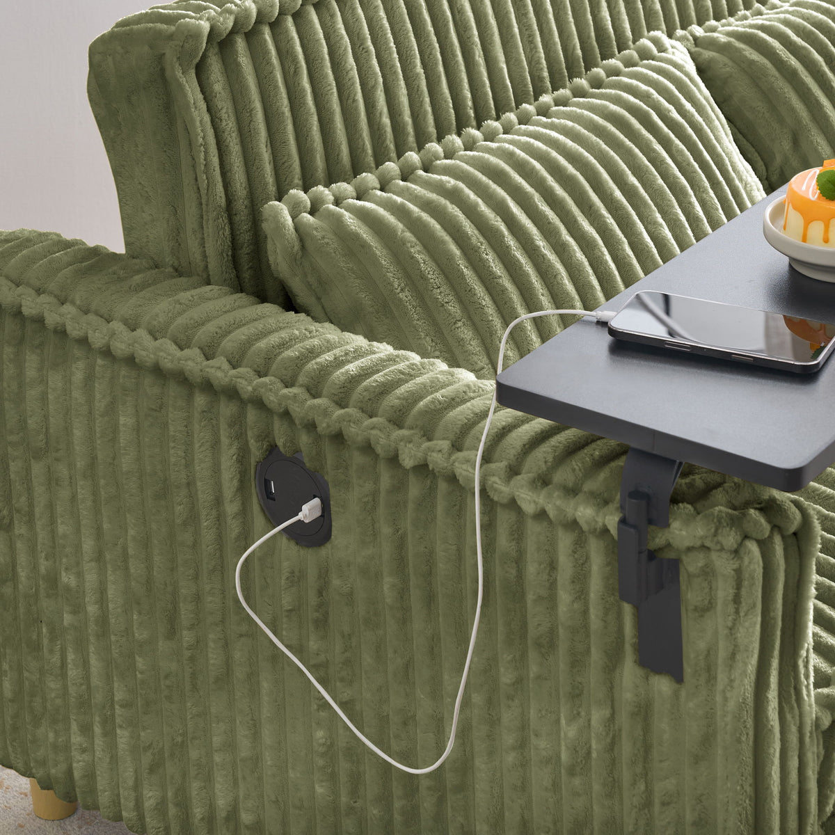 Pull Out Sofa With Movable Tabletop And USB Ports - Green