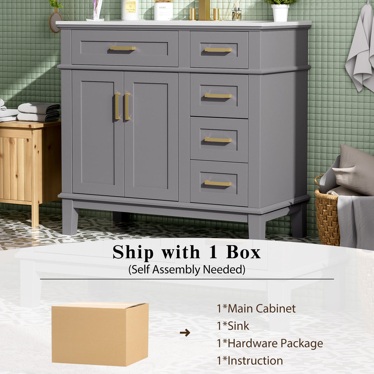 Modern Bathroom Vanity With Ceramic Sink, Soft Close Storage Cabinet