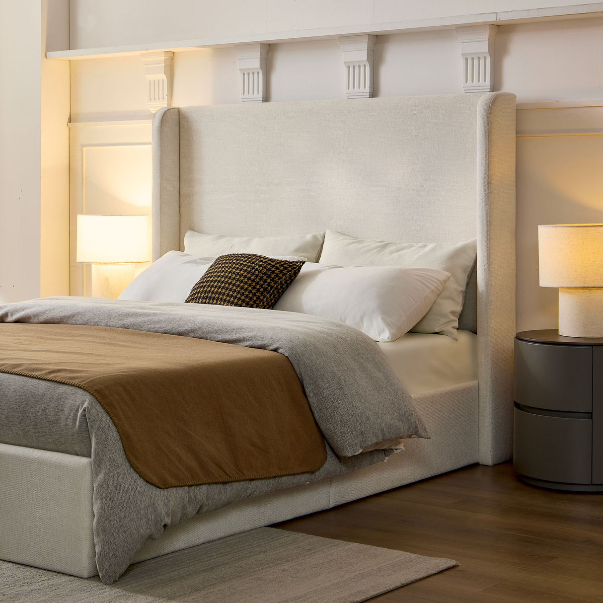 Carmen - California King Size Upholstered Wingback Bed - Ivory