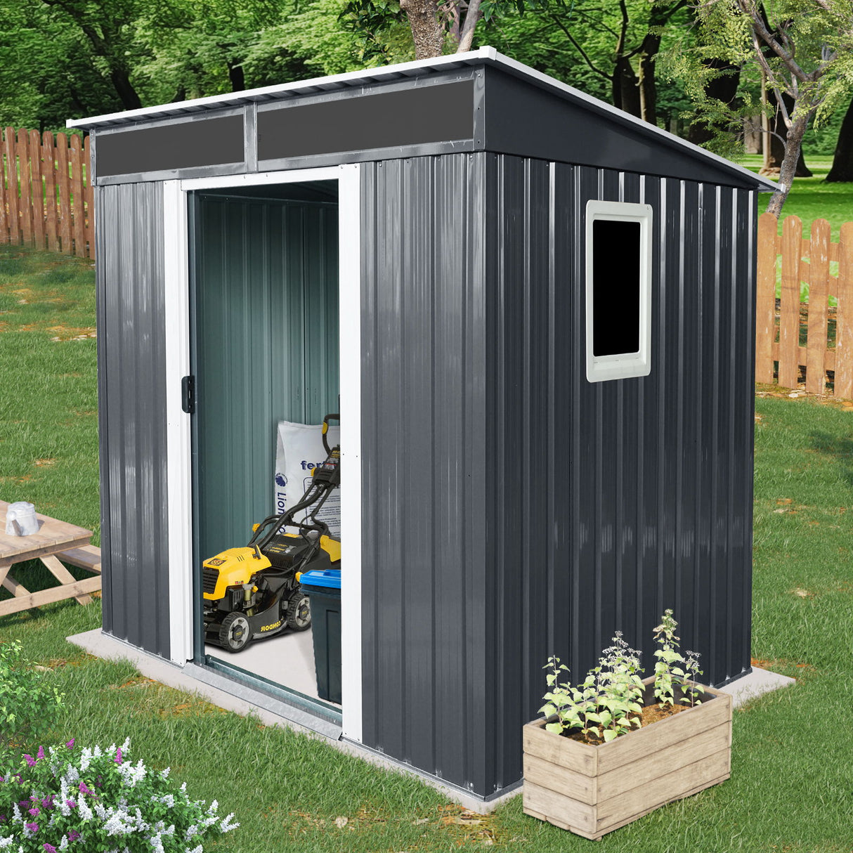 Outdoor Metal Storage Shed Garden Building with Window in Galvanized Steel