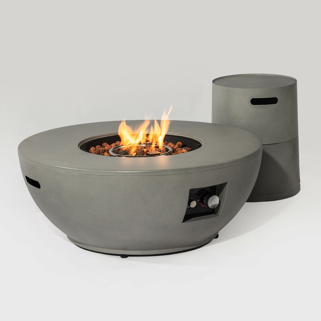 Propane Gas Fire Pit Table, 50000 Btu, Round With Tank Holder For Outside - Gray