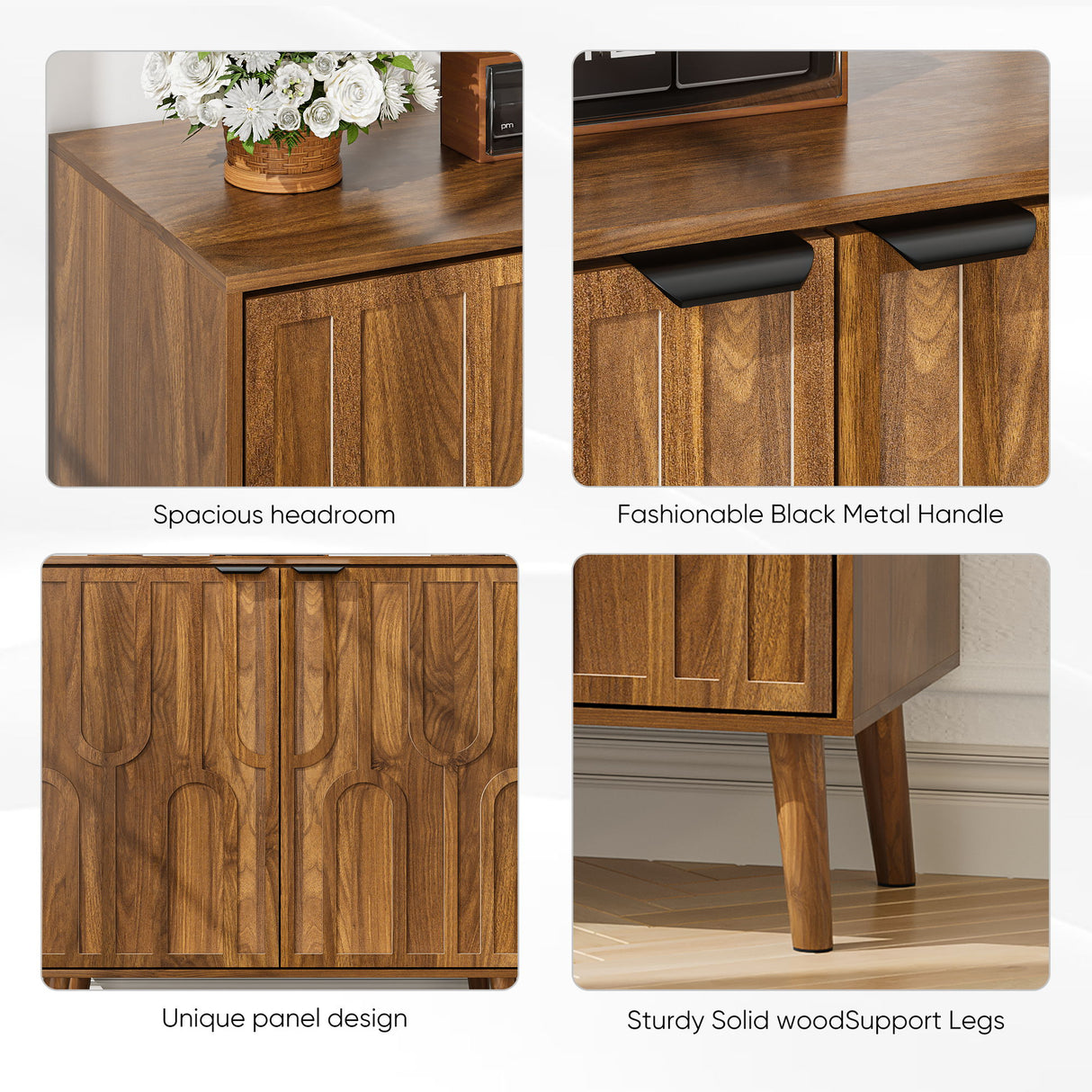 Farmhouse Style Sideboard Buffet Cabinet With Storage Bar Cabinet - Walnut