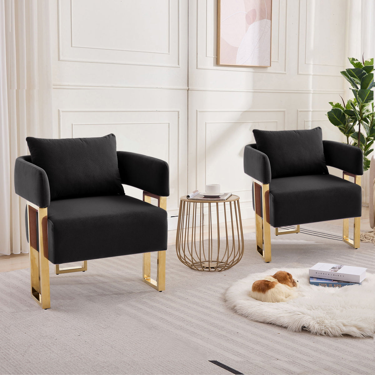 Modern Classic Design Decorative Chair Teddy Fleece Upholstered And Metal Foot